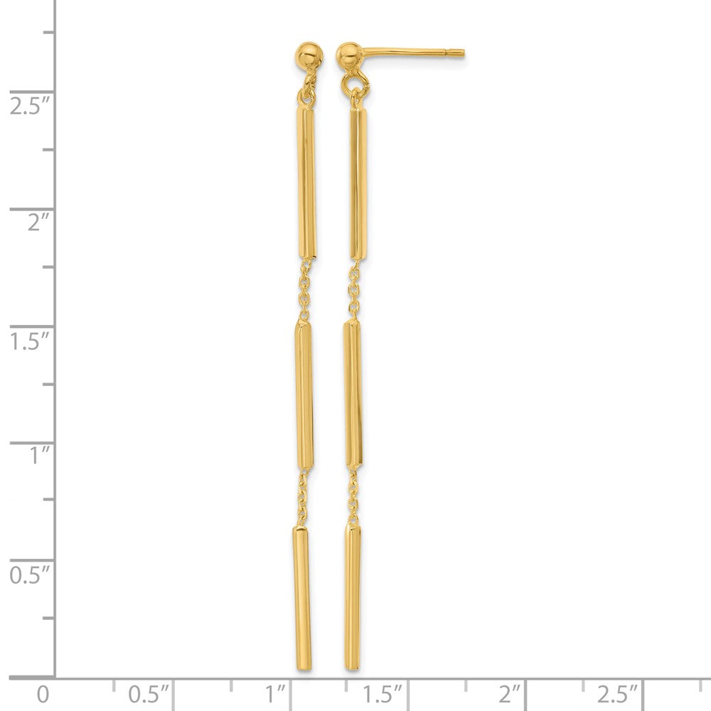 14K Polished 3 Bar Dangle Post Earrings