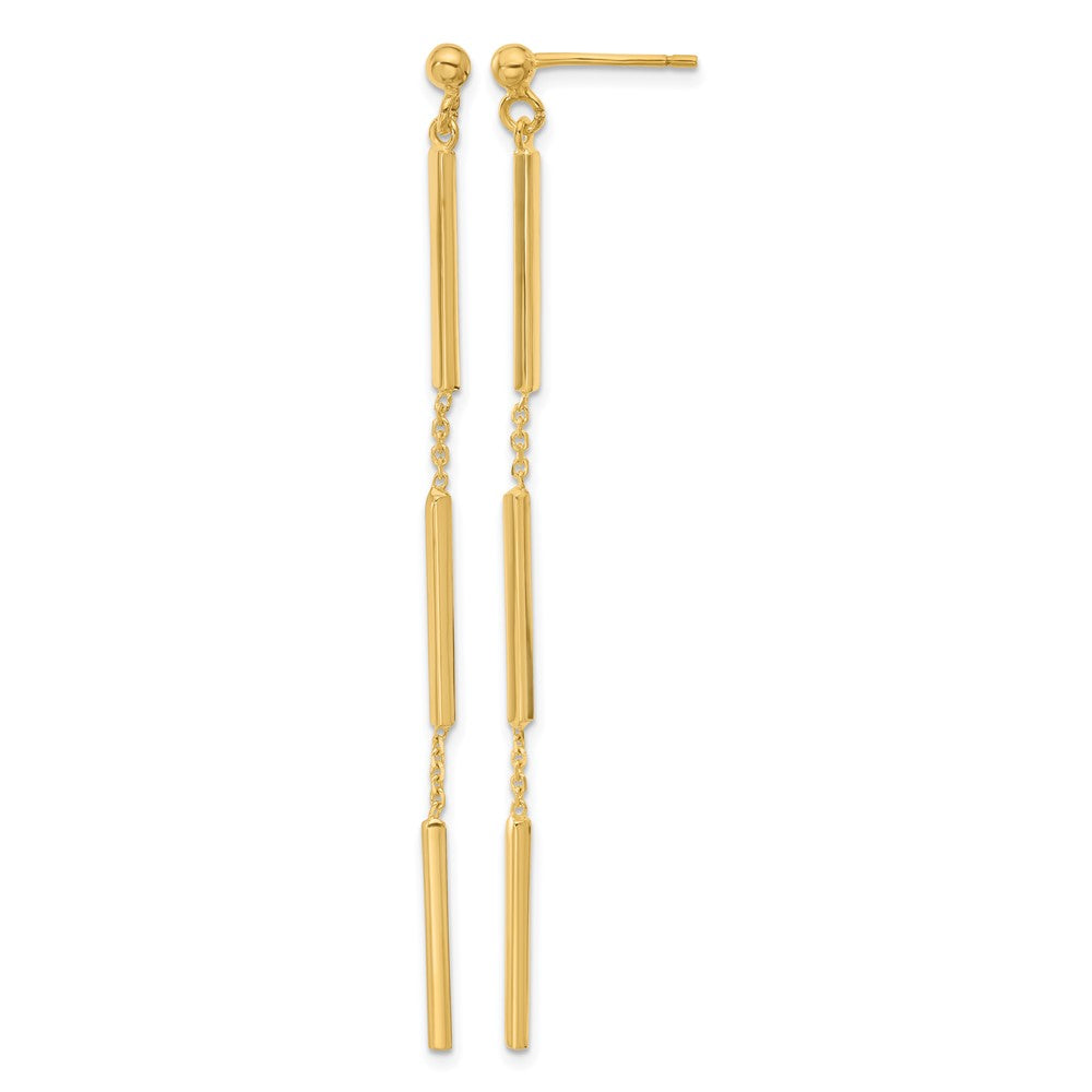 14K Polished 3 Bar Dangle Post Earrings