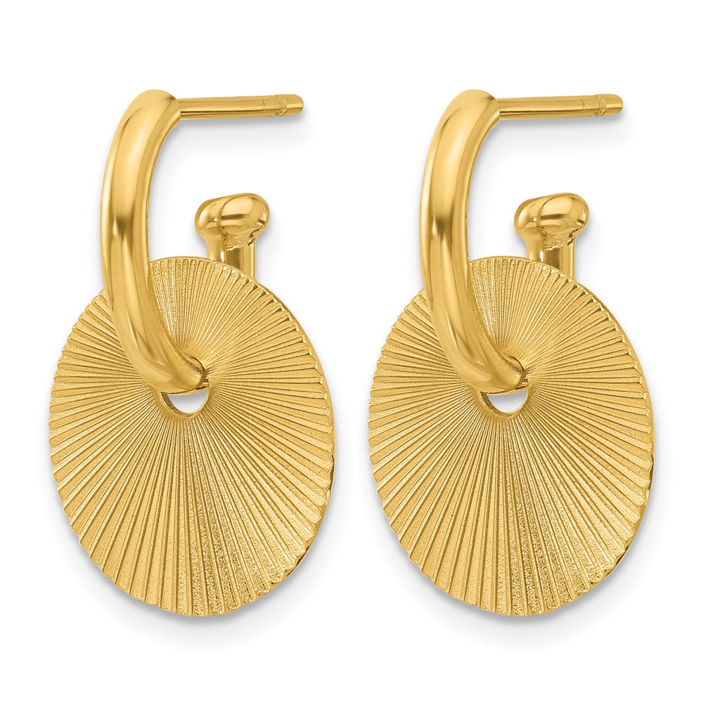 14K Polished and Textured Circle Dangle Post Earrings