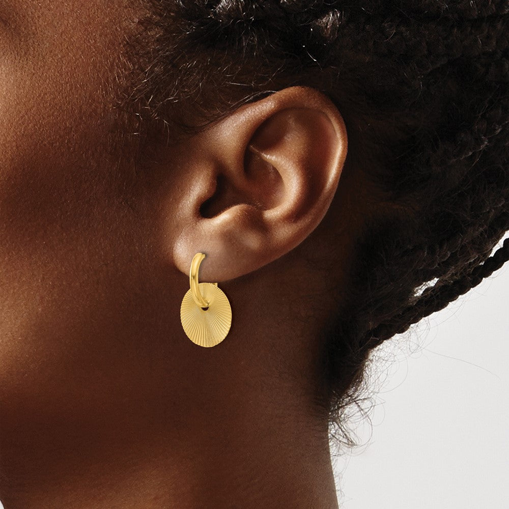 14K Polished and Textured Circle Dangle Post Earrings