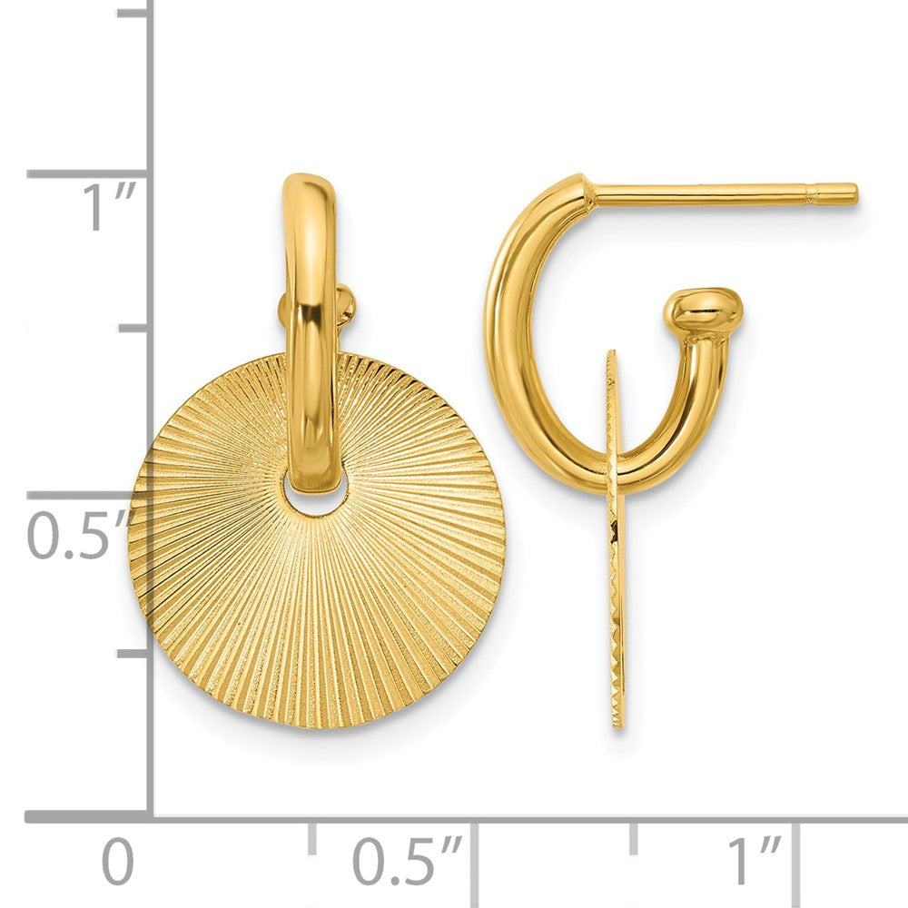 14K Polished and Textured Circle Dangle Post Earrings