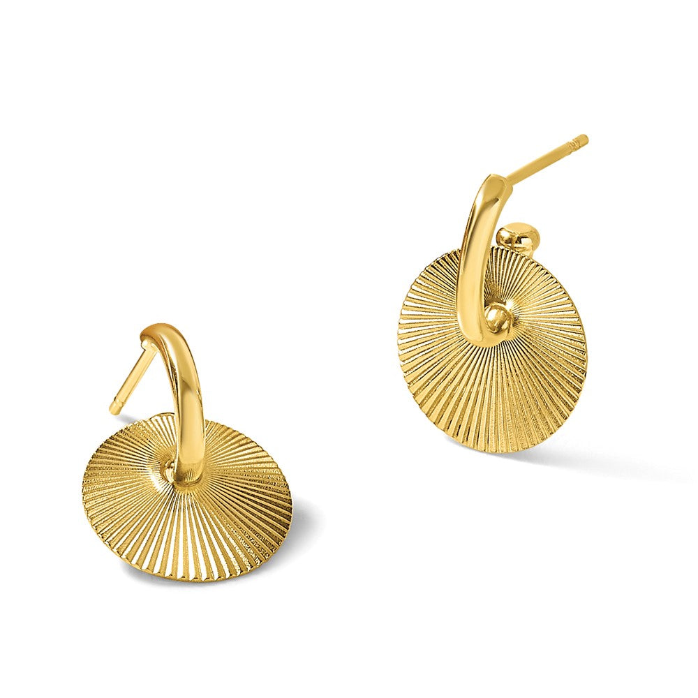 14K Polished and Textured Circle Dangle Post Earrings