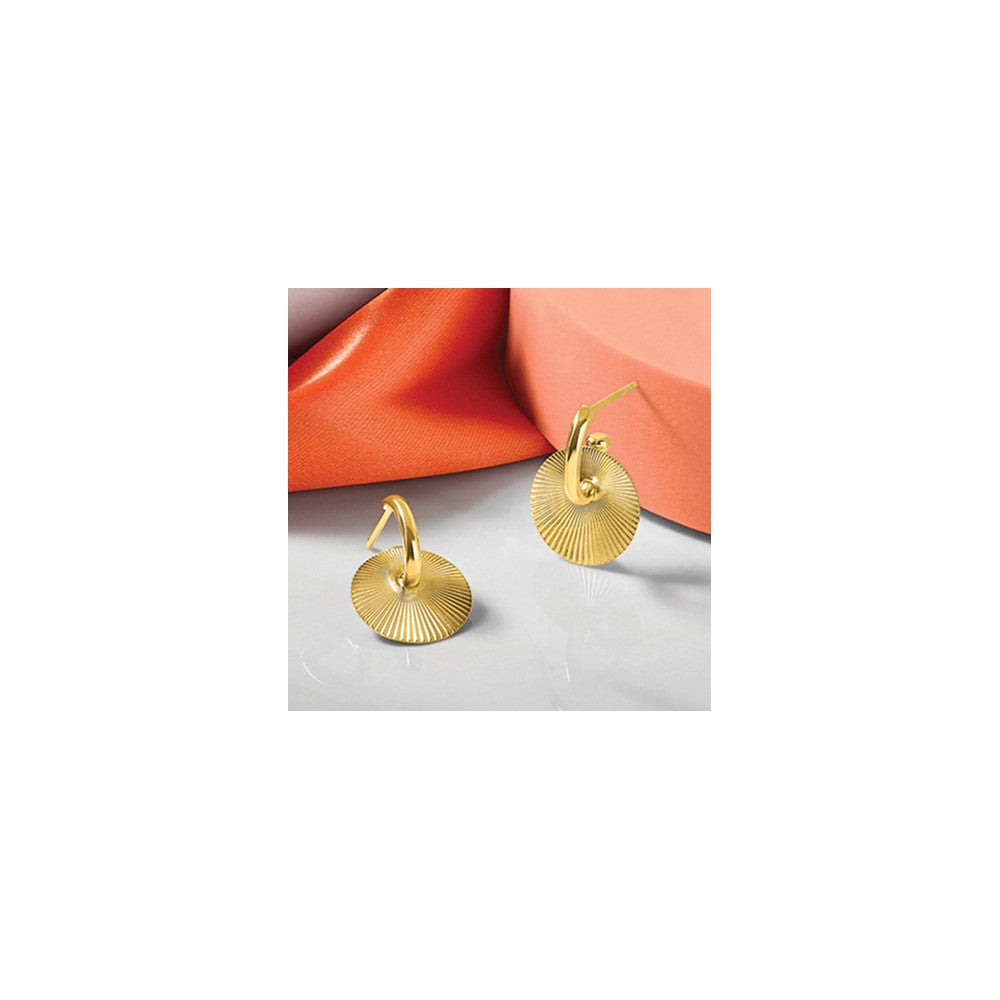 14K Polished and Textured Circle Dangle Post Earrings