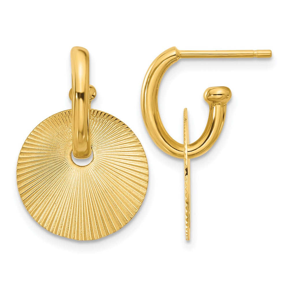 14K Polished and Textured Circle Dangle Post Earrings