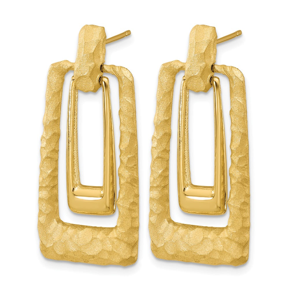 14K Polished and Satin Rectangle Dangle Post Earrings