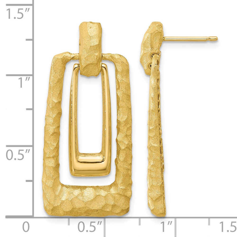 14K Polished and Satin Rectangle Dangle Post Earrings