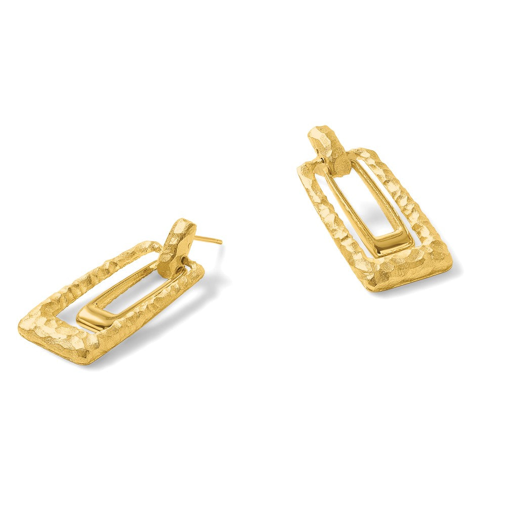 14K Polished and Satin Rectangle Dangle Post Earrings