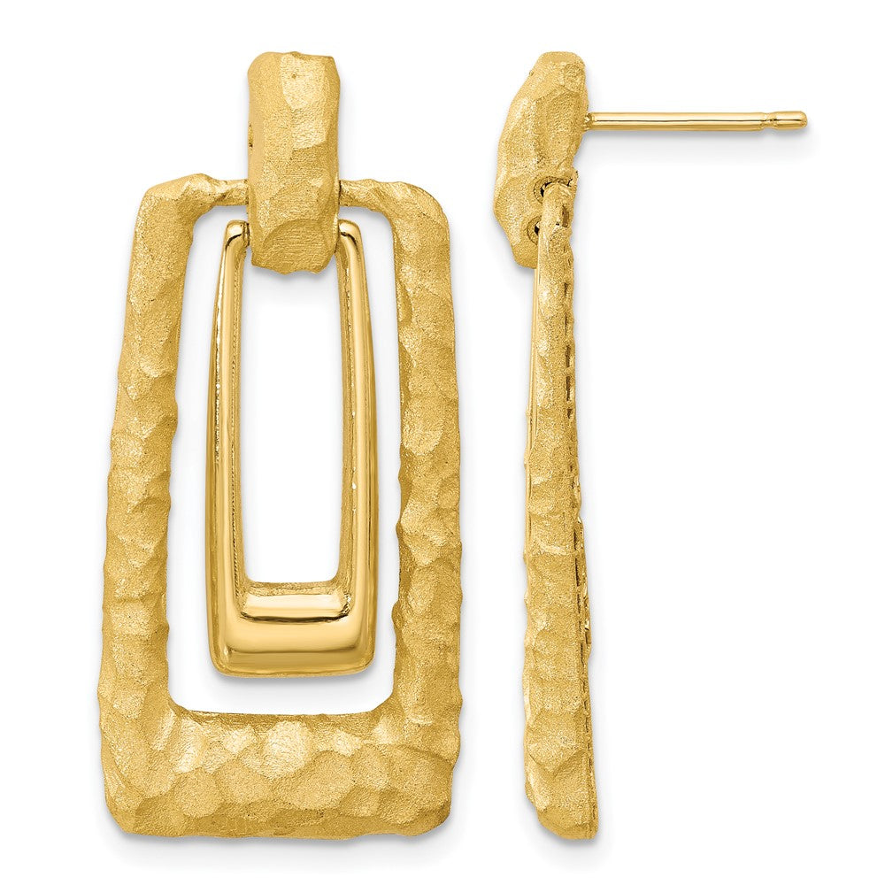 14K Polished and Satin Rectangle Dangle Post Earrings