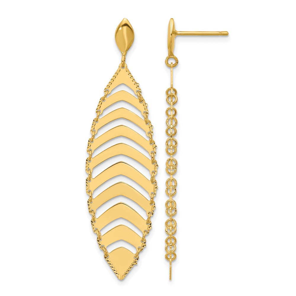 14k Polished D/C Post Dangle Leaf Earrings