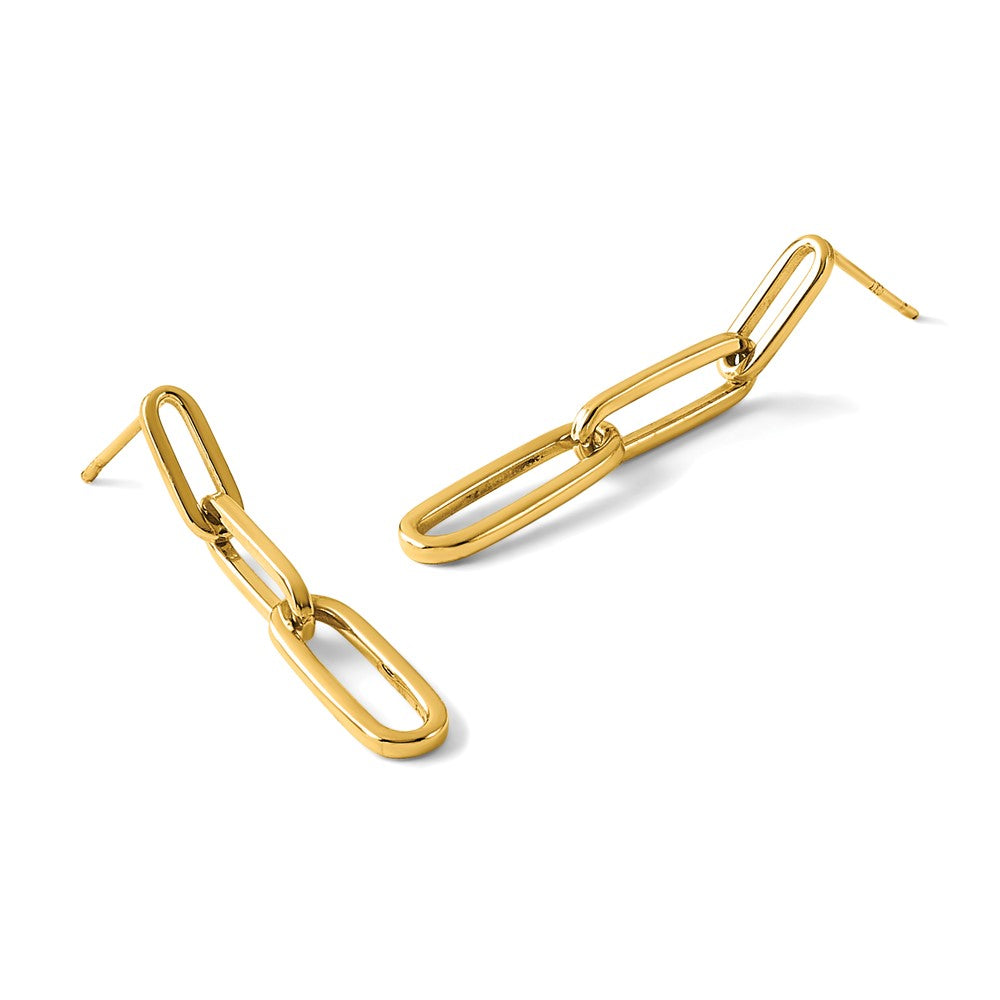 14k Polished Paperclip Link Post Dangle Earrings