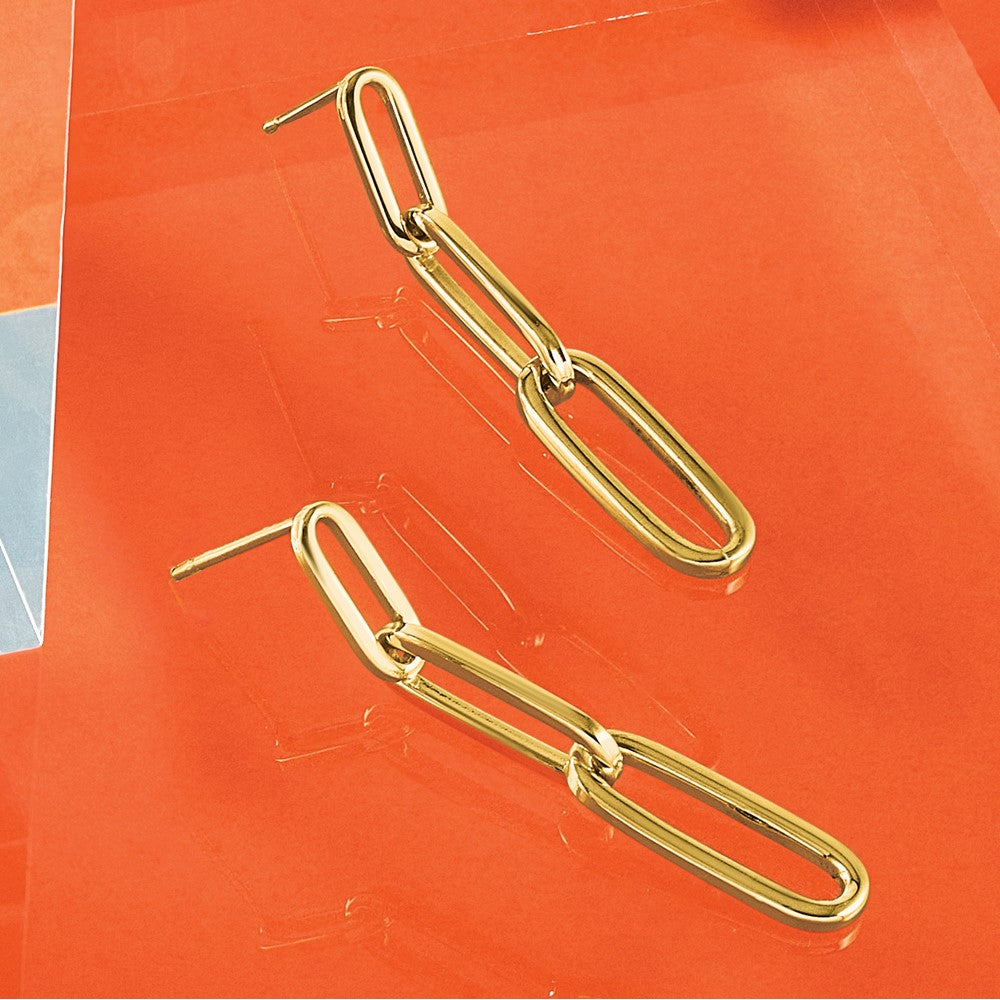 14k Polished Paperclip Link Post Dangle Earrings