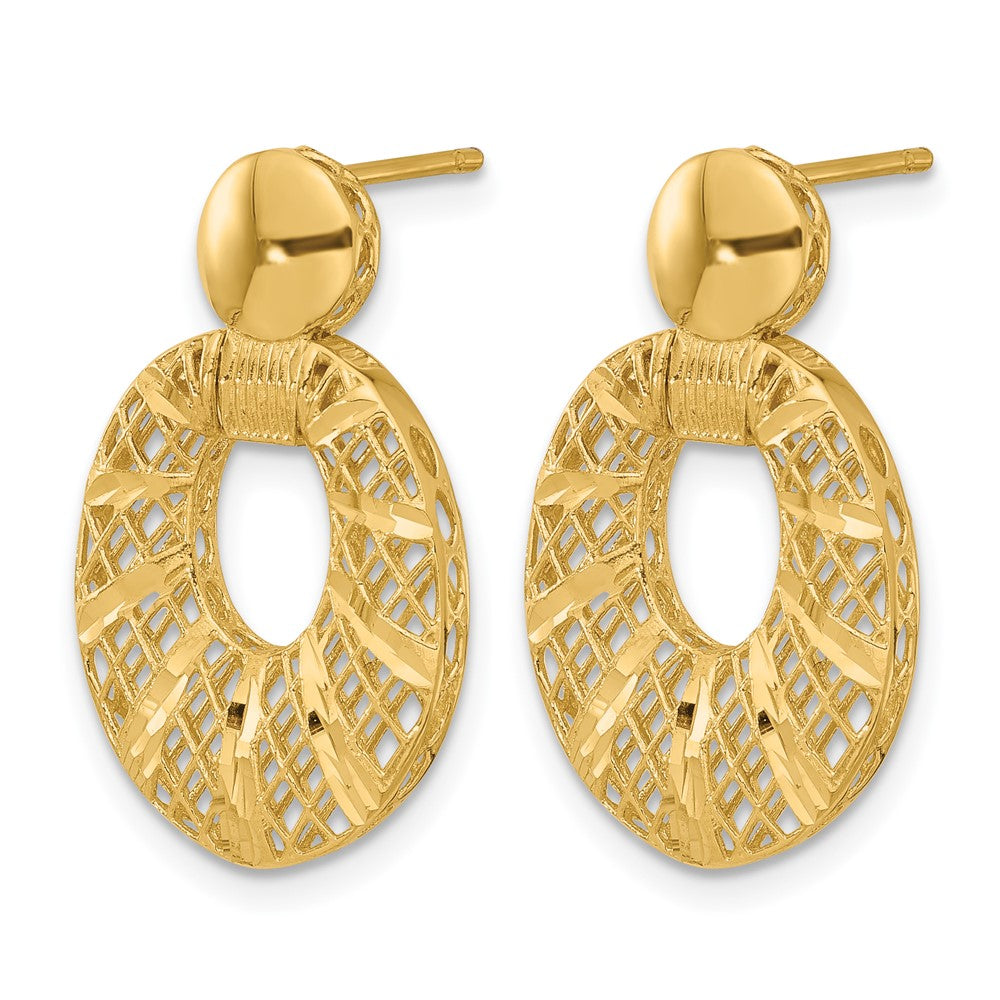14k Polished D/C Oval Post Dangle Earrings