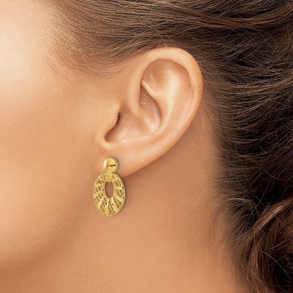 14k Polished D/C Oval Post Dangle Earrings