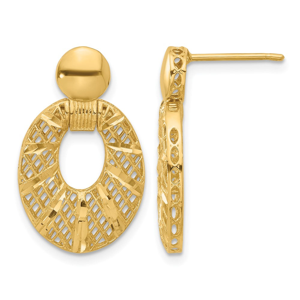 14k Polished D/C Oval Post Dangle Earrings