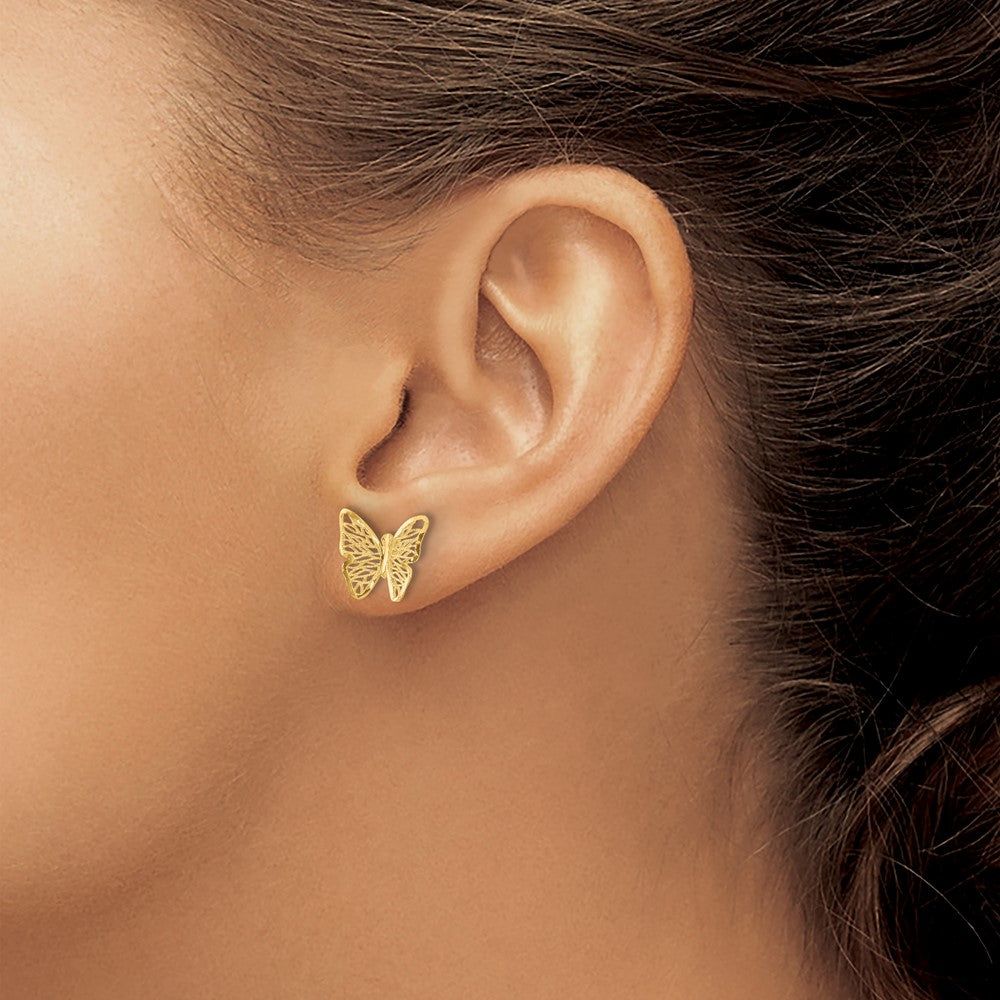 14k Textured and Polished Butterfly Post Earrings