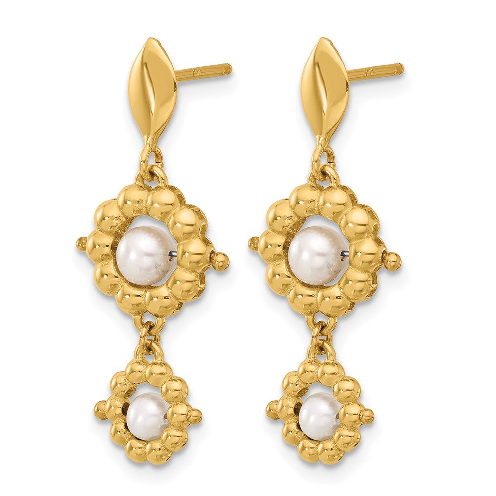 14k Polished FWC Pearl Flower Post Dangle Earrings