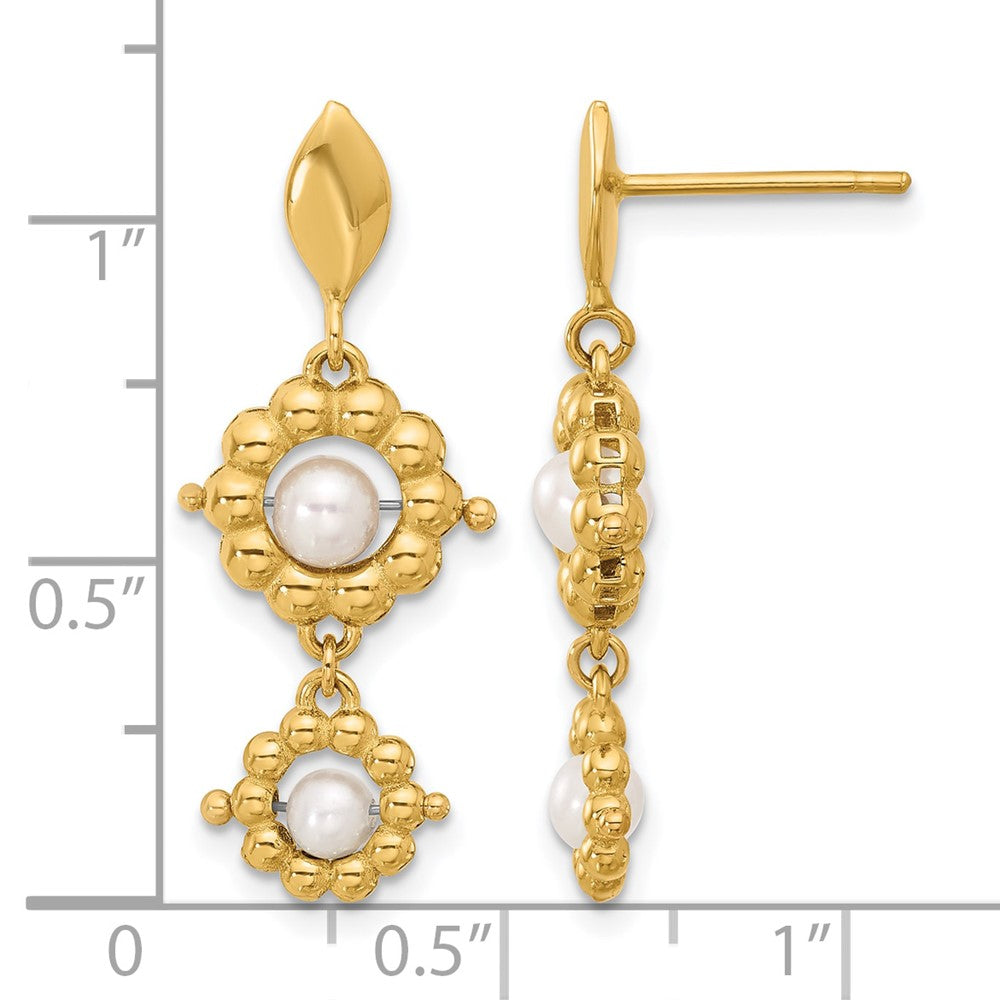 14k Polished FWC Pearl Flower Post Dangle Earrings