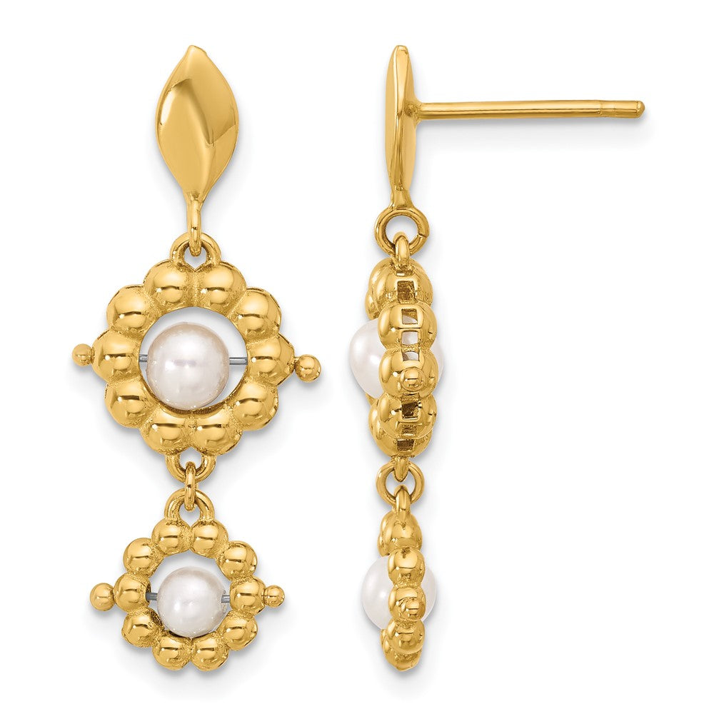 14k Polished FWC Pearl Flower Post Dangle Earrings