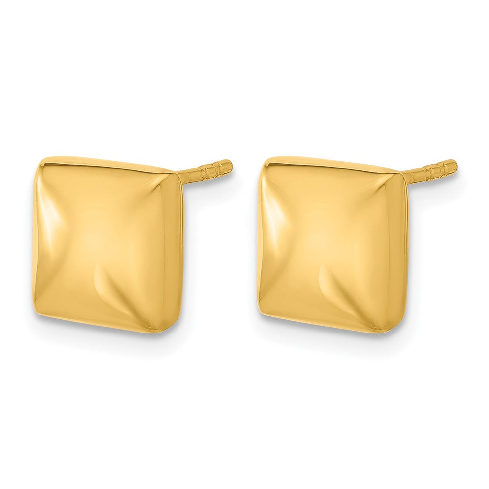 14K Polished Hollow Puffed Square Post Earrings