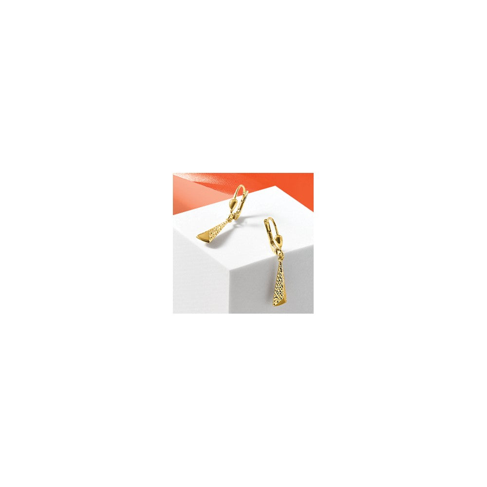 14K Polished and Diamond-cut Dangle Leverback Earrings