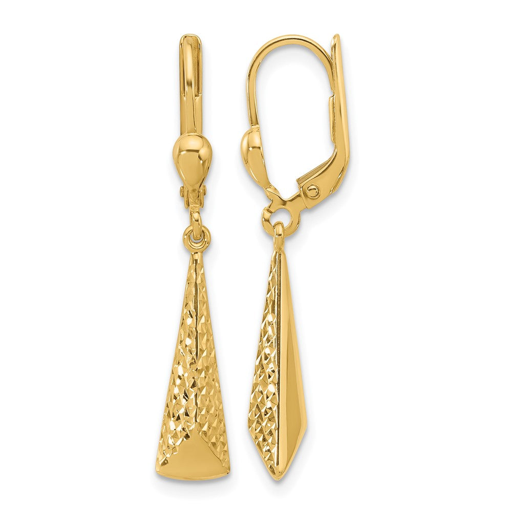 14K Polished and Diamond-cut Dangle Leverback Earrings