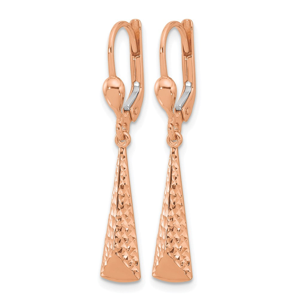 14K Rose Gold Polished/ Dia-cut Dangle Leverback Earrings