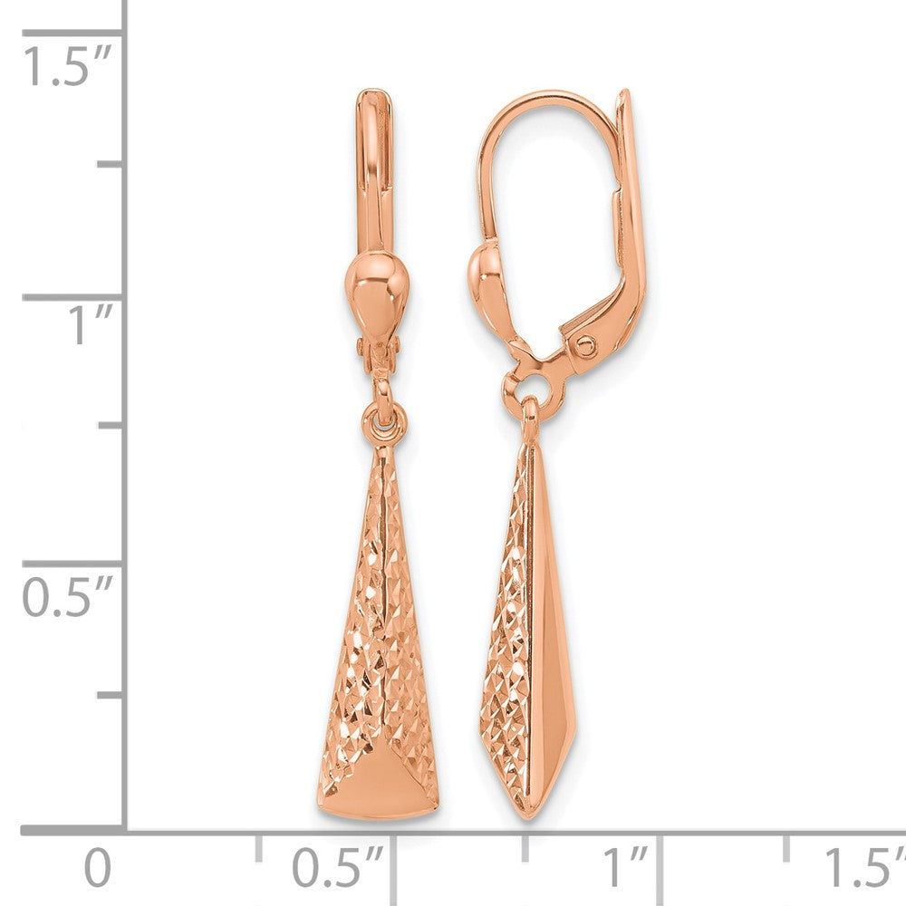14K Rose Gold Polished/ Dia-cut Dangle Leverback Earrings
