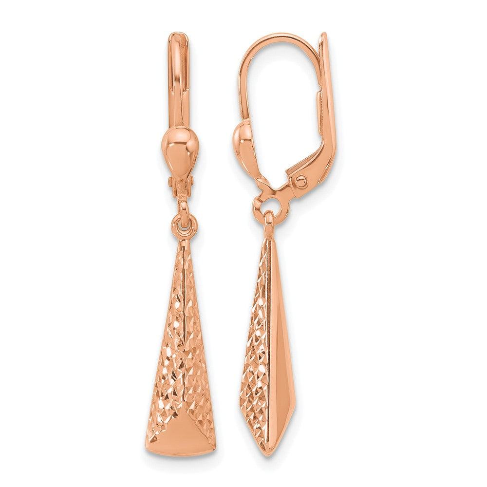14K Rose Gold Polished/ Dia-cut Dangle Leverback Earrings