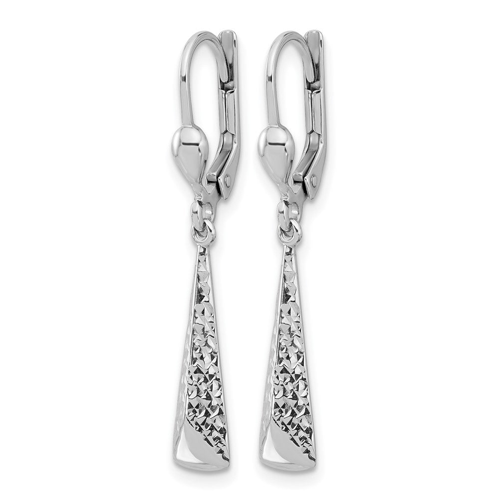 14K White Gold Polished/Diamond-cut Dangle Leverback Earrings