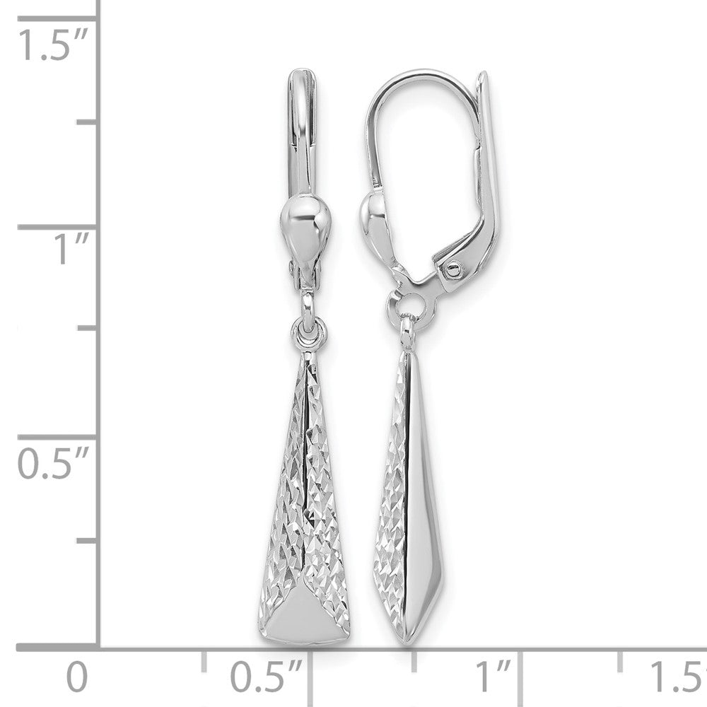 14K White Gold Polished/Diamond-cut Dangle Leverback Earrings
