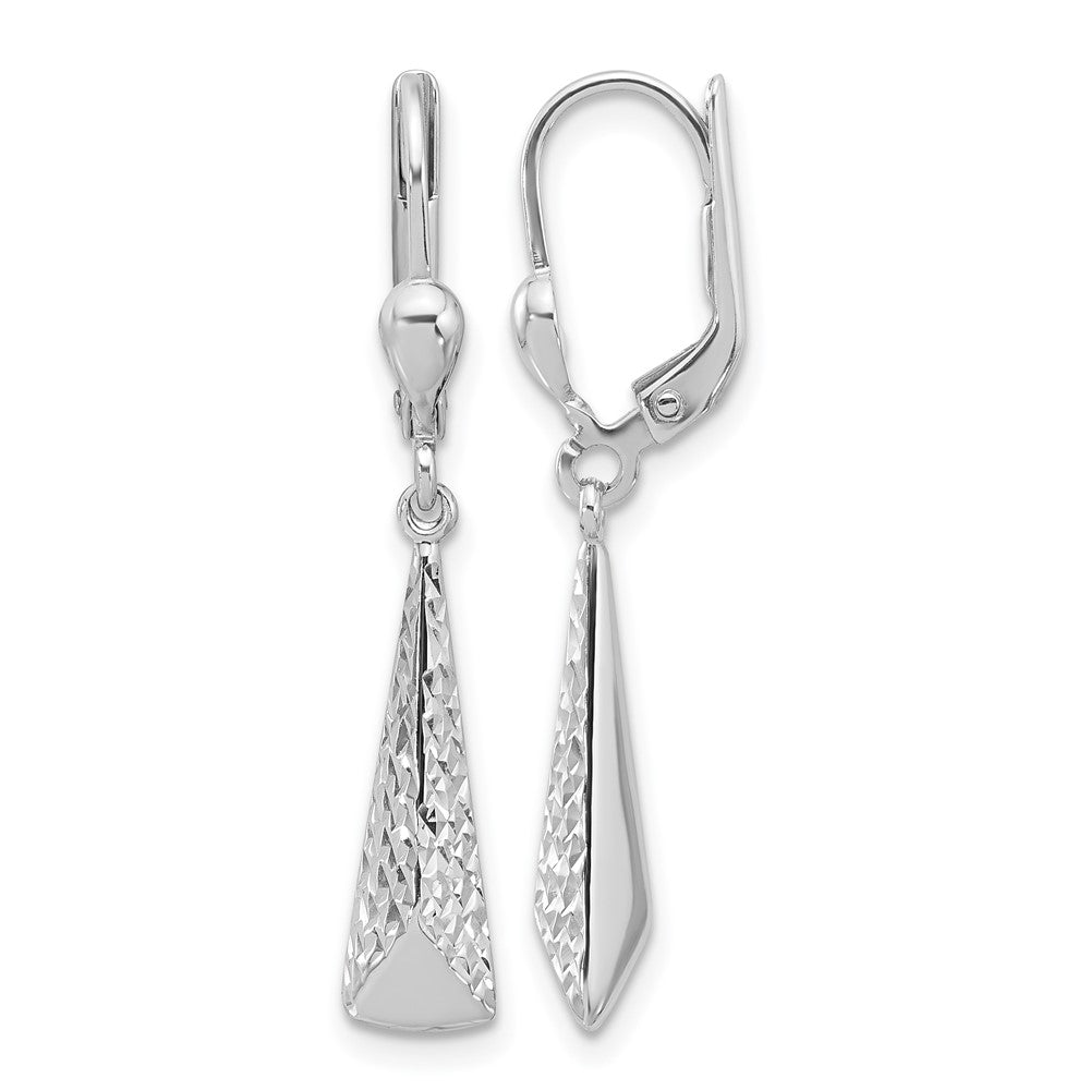 14K White Gold Polished/Diamond-cut Dangle Leverback Earrings