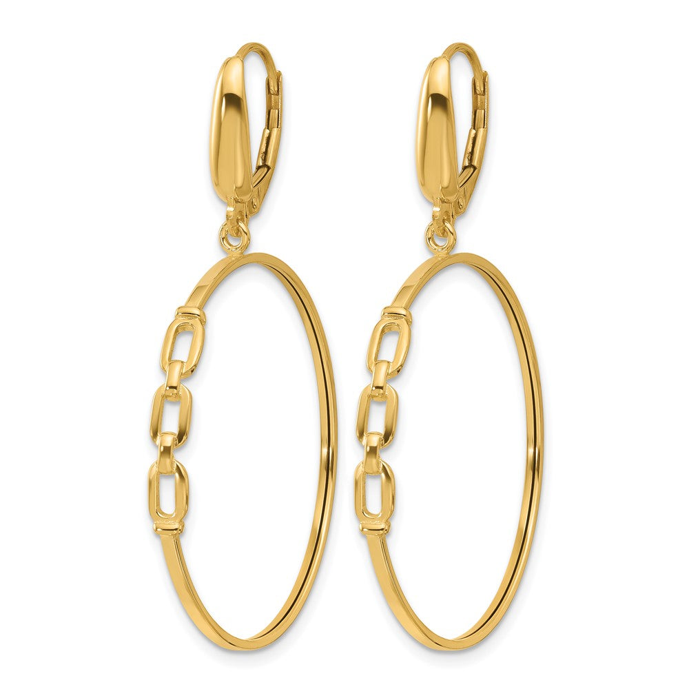 14K Polished Link Design Leverback Hoop Earrings