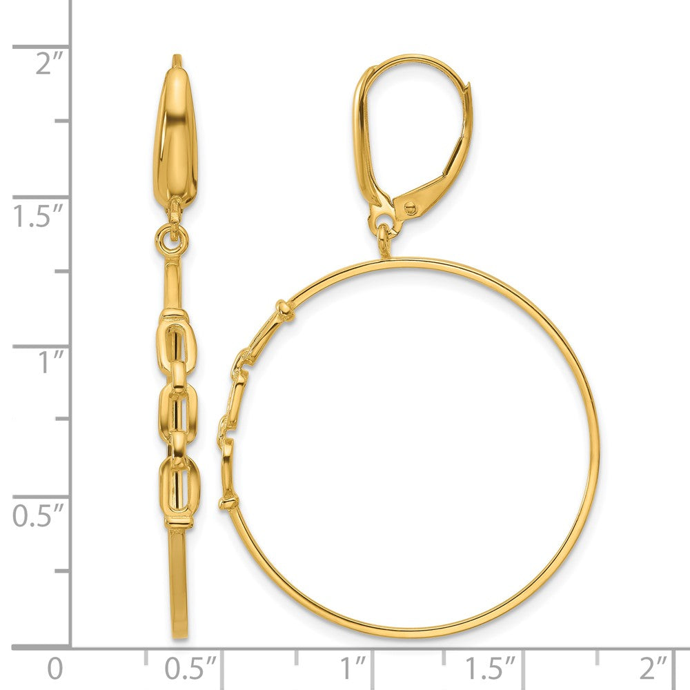 14K Polished Link Design Leverback Hoop Earrings