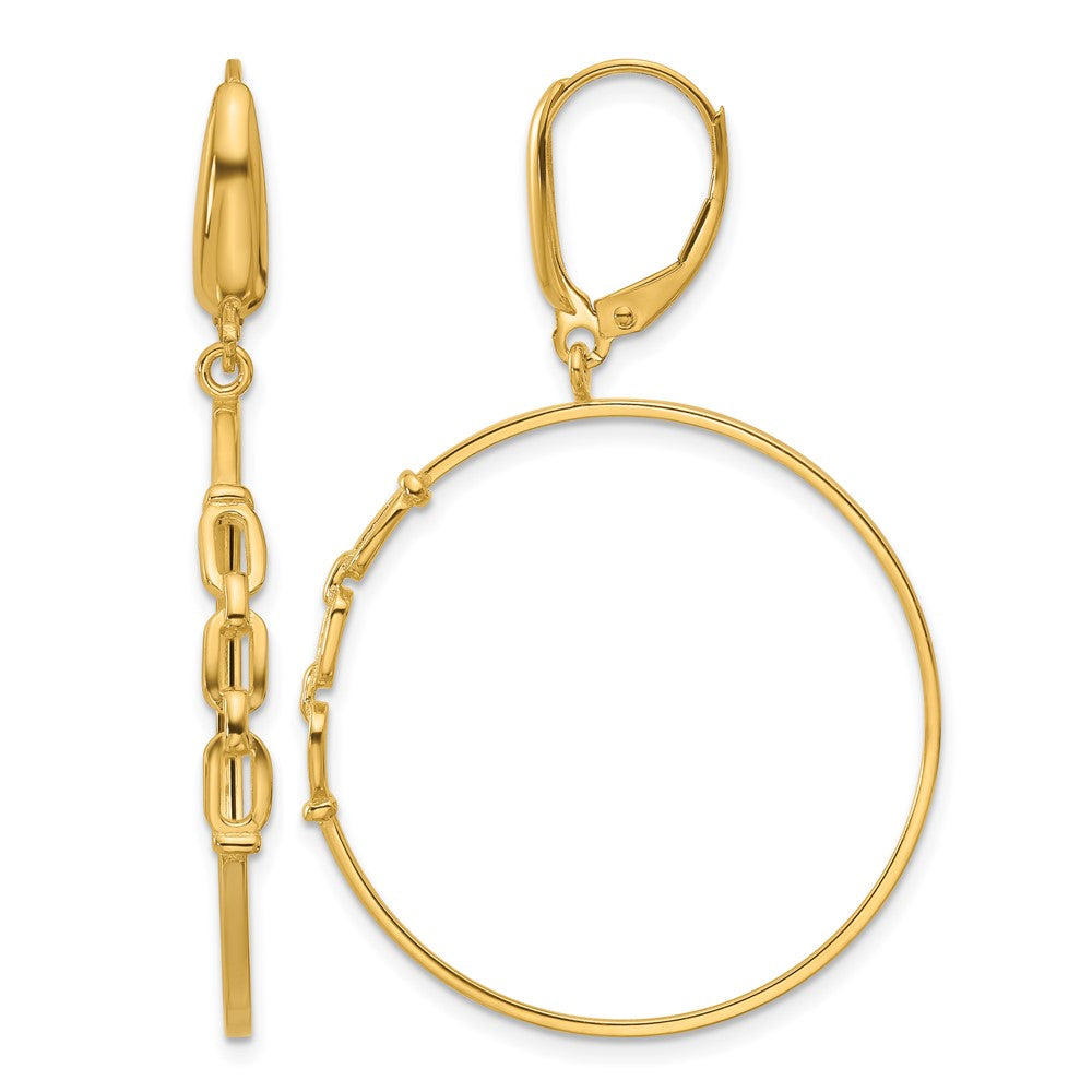 14K Polished Link Design Leverback Hoop Earrings