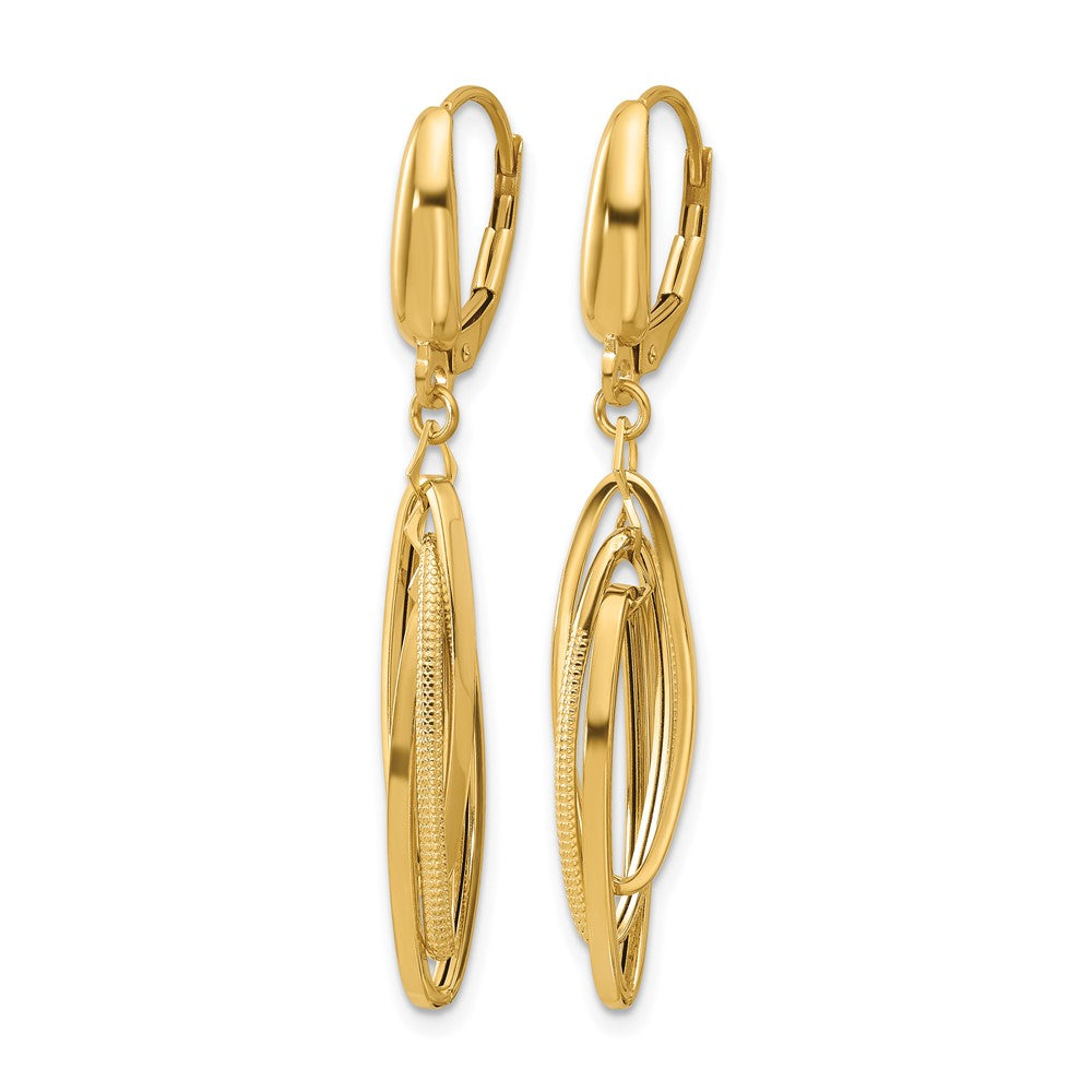14K Polished/Textured Triple Oval Dangle Earrings