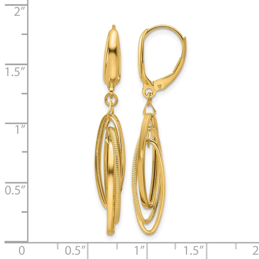 14K Polished/Textured Triple Oval Dangle Earrings