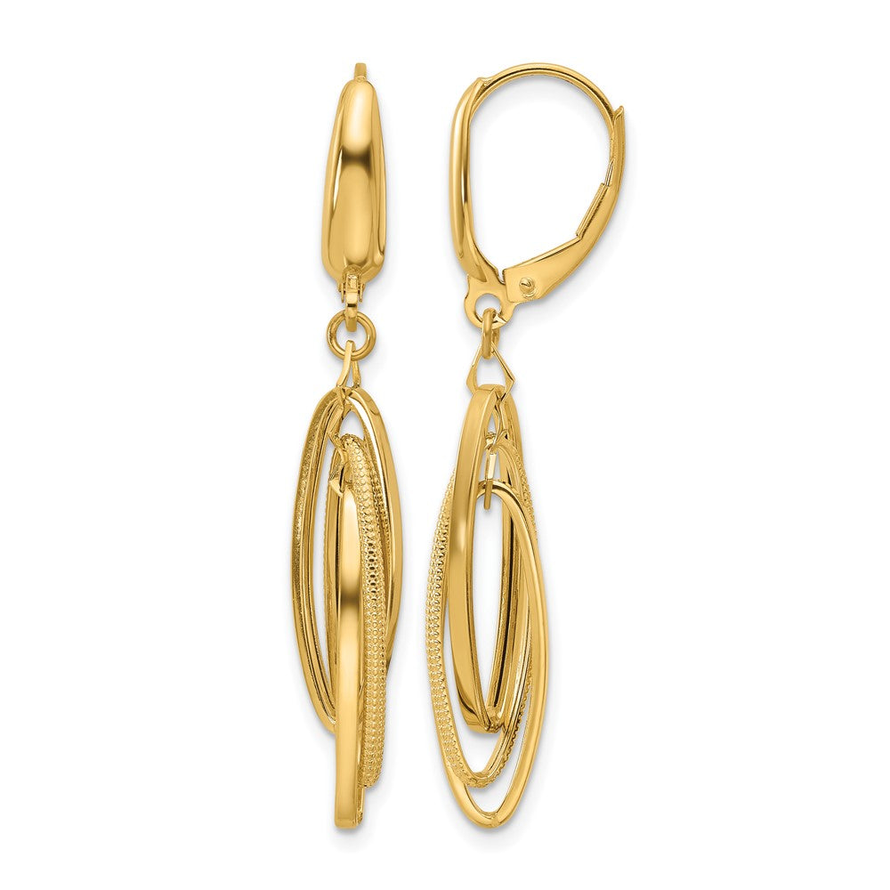14K Polished/Textured Triple Oval Dangle Earrings