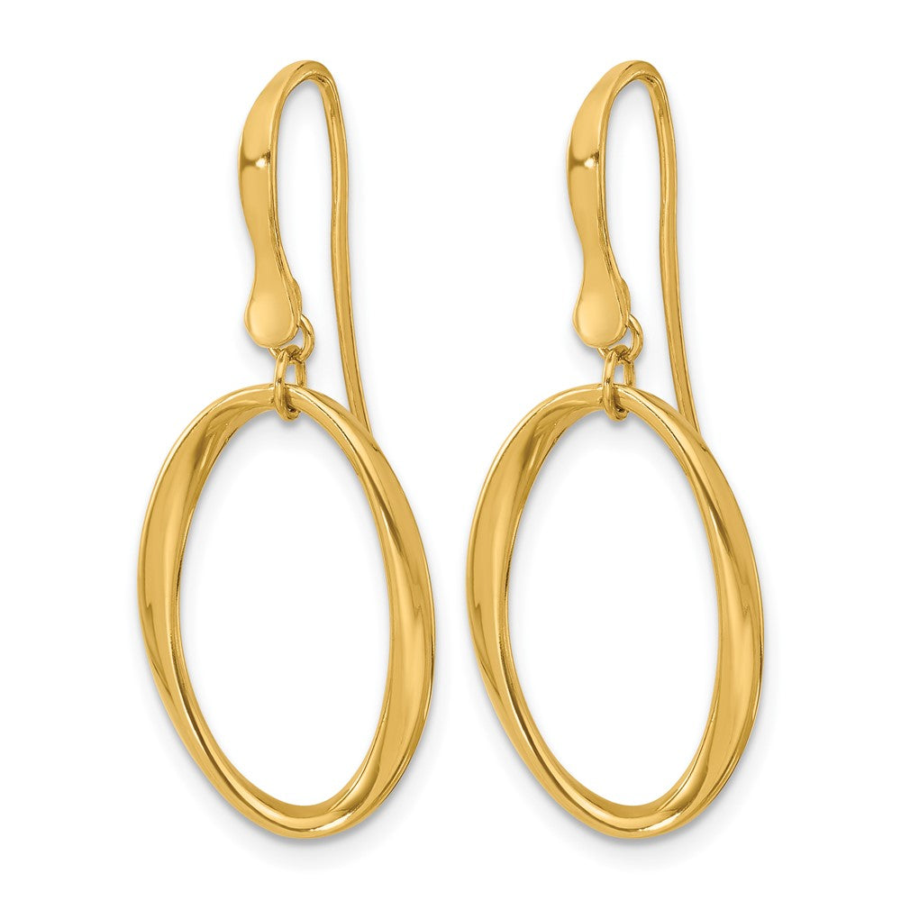 14k Polished Oval Shepherd Hook Dangle Earrings
