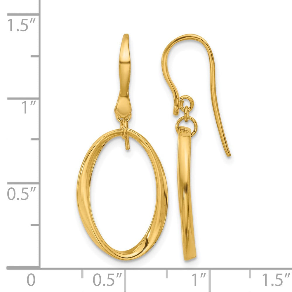 14k Polished Oval Shepherd Hook Dangle Earrings