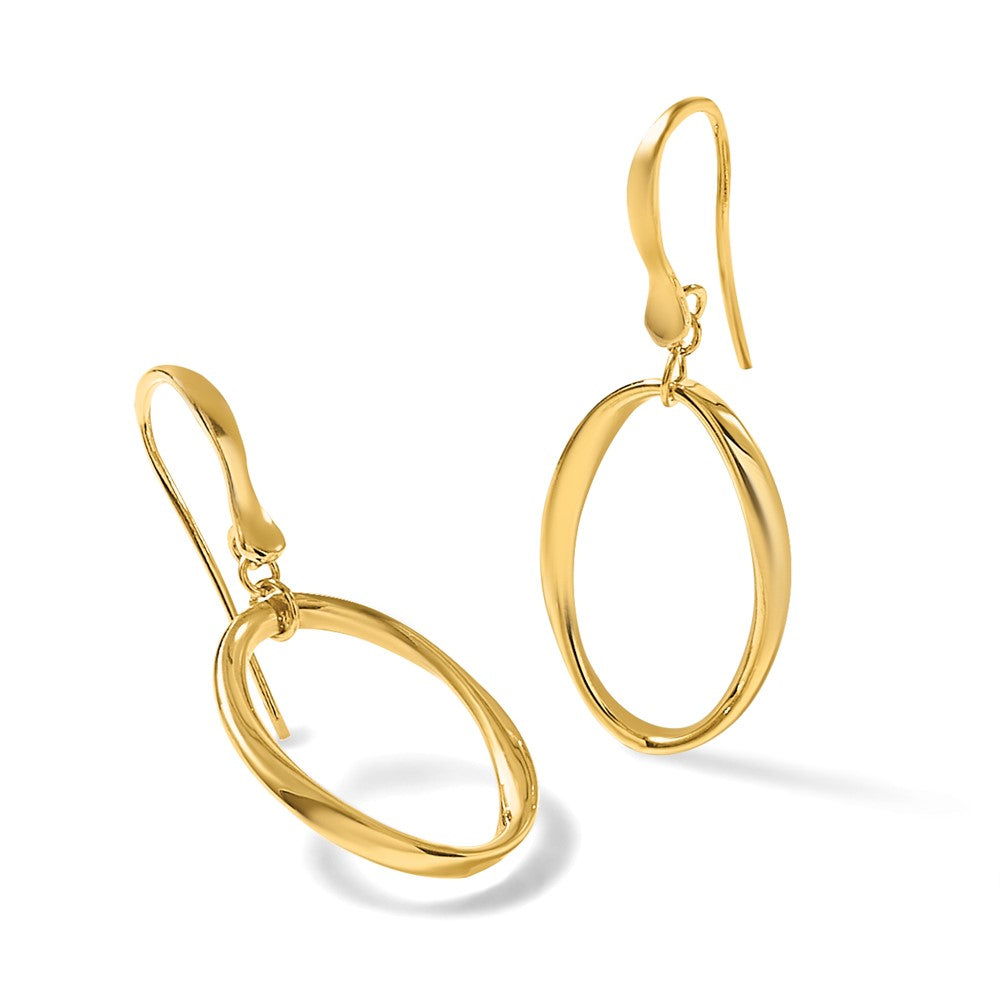 14k Polished Oval Shepherd Hook Dangle Earrings