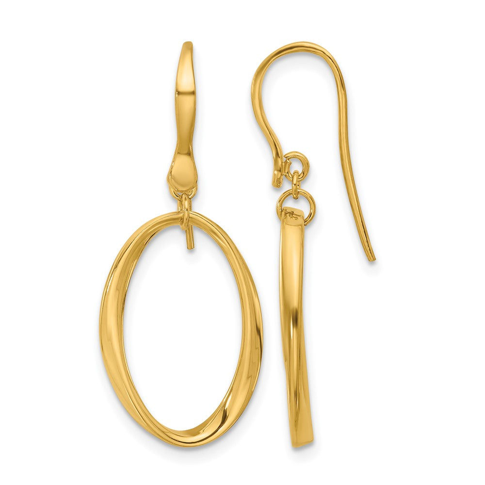 14k Polished Oval Shepherd Hook Dangle Earrings