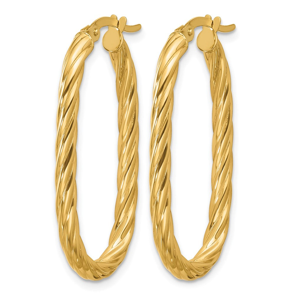 14K Polished Twisted Oval Hoop Earrings