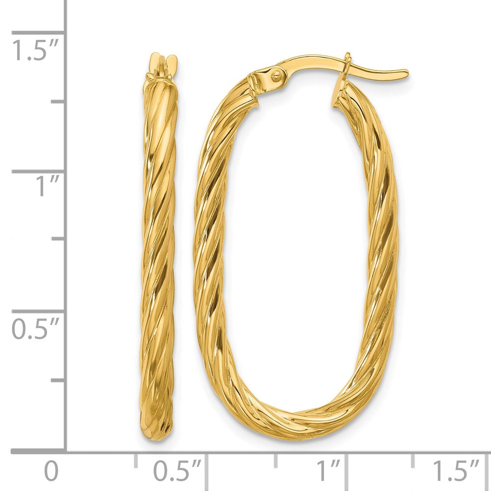 14K Polished Twisted Oval Hoop Earrings