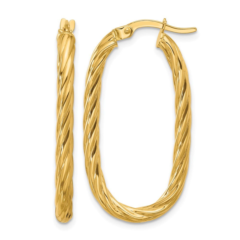 14K Polished Twisted Oval Hoop Earrings