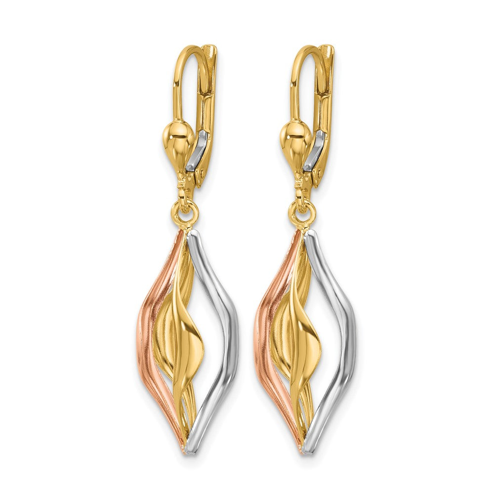14K Tri-Color Polished Dangle Leverback Earrings