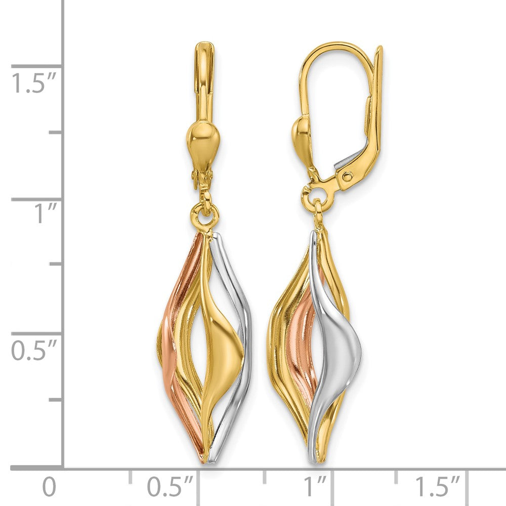 14K Tri-Color Polished Dangle Leverback Earrings