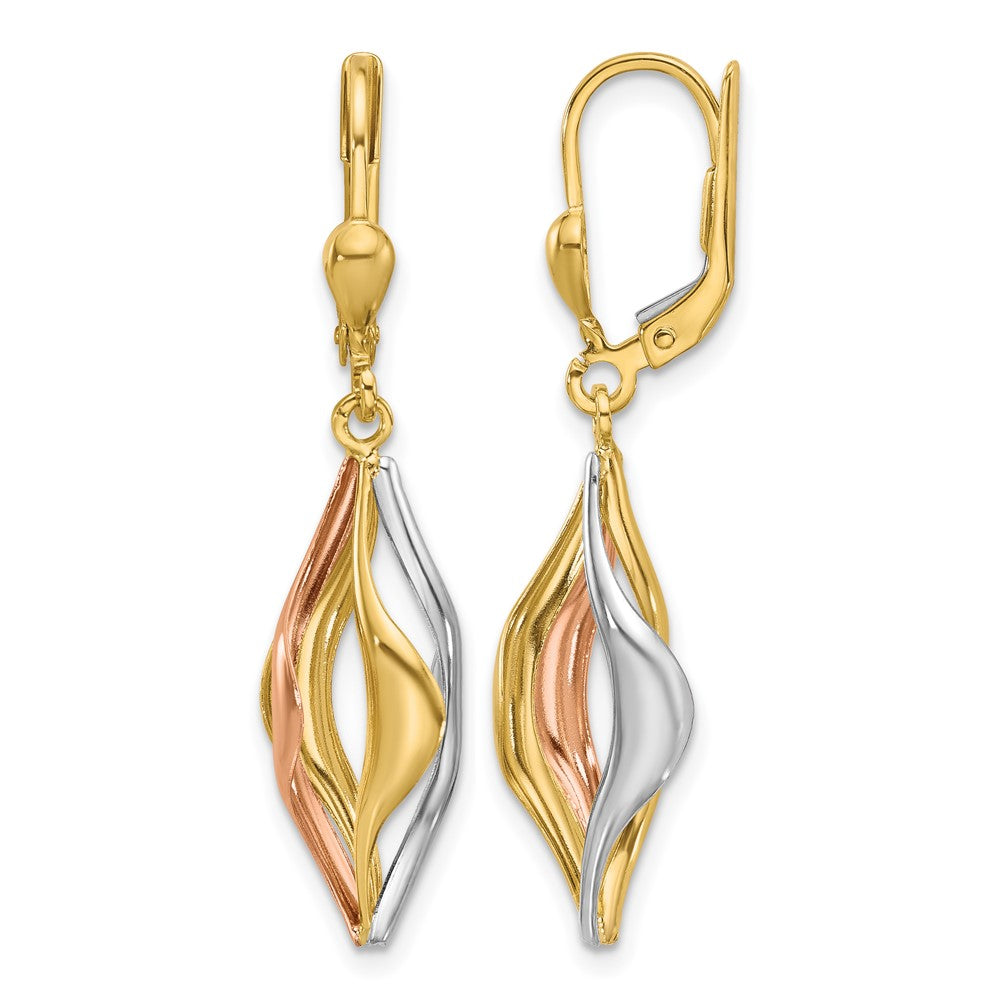 14K Tri-Color Polished Dangle Leverback Earrings