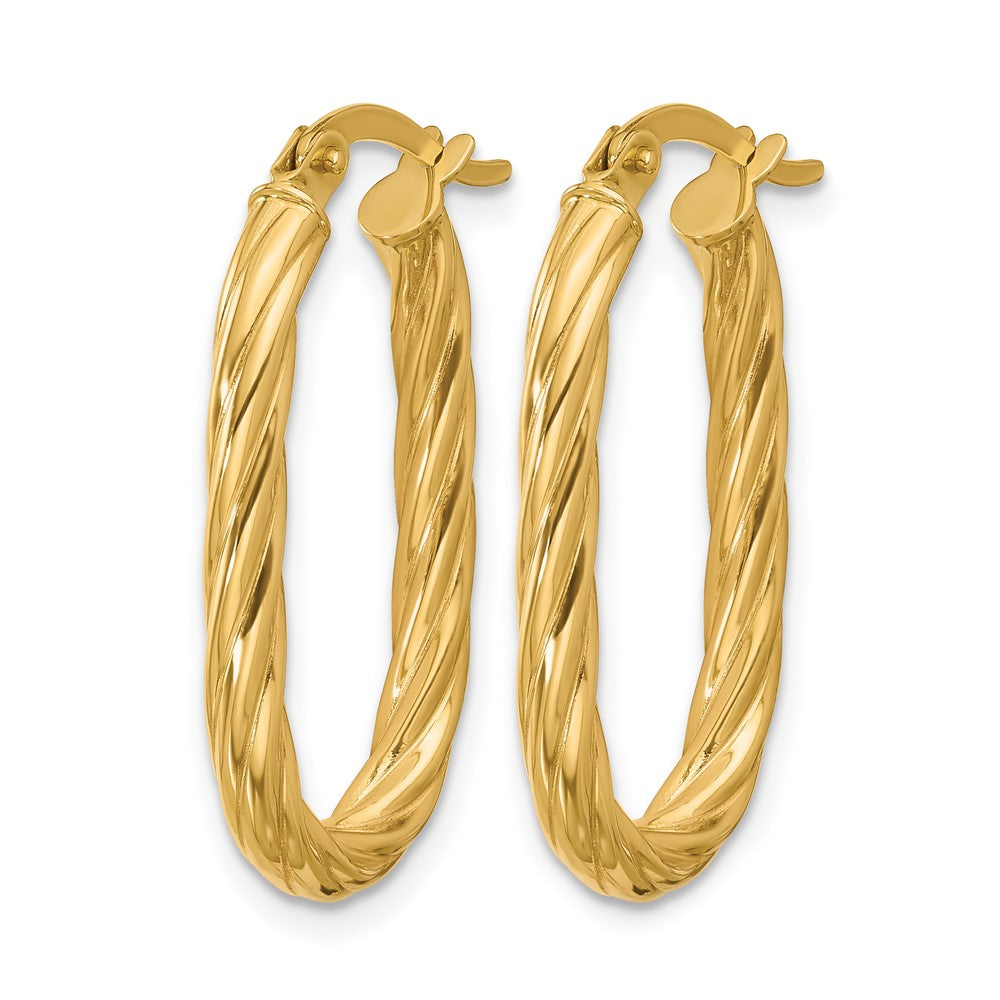 14K Polished Twisted Oval Hoop Earrings
