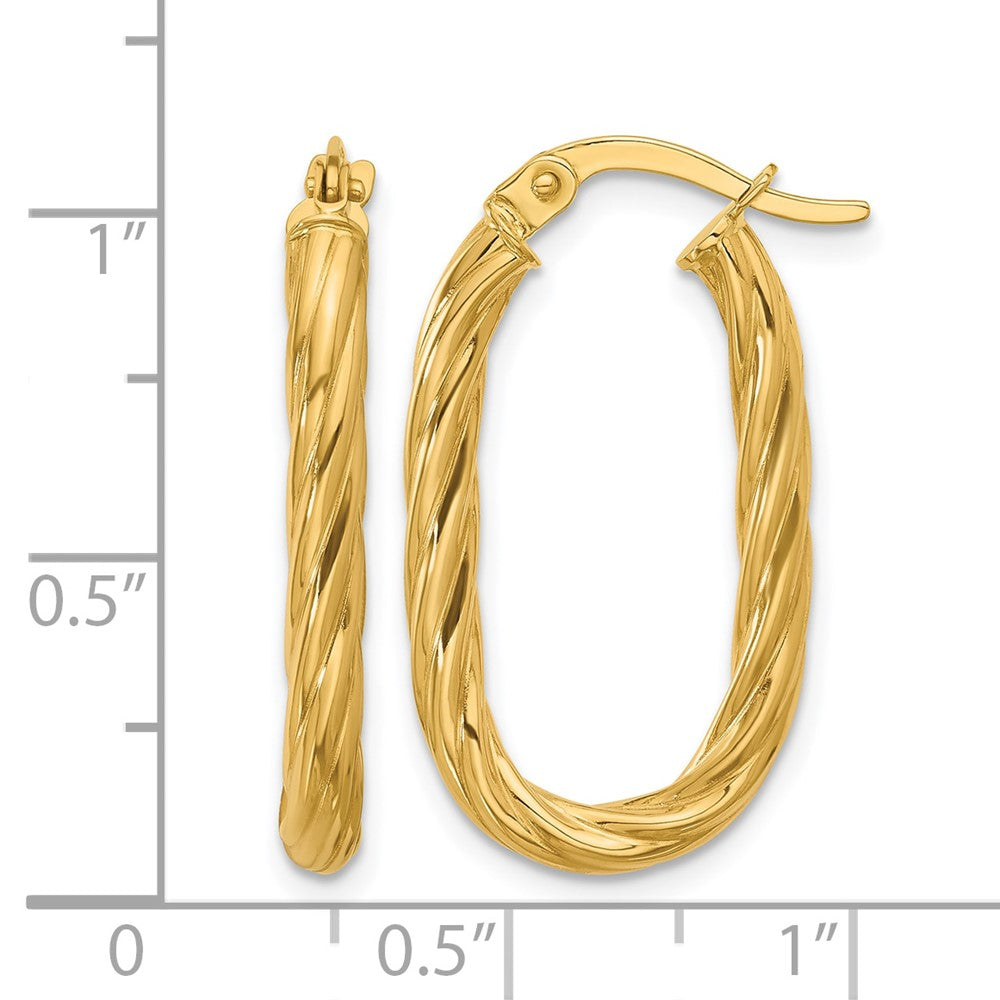 14K Polished Twisted Oval Hoop Earrings