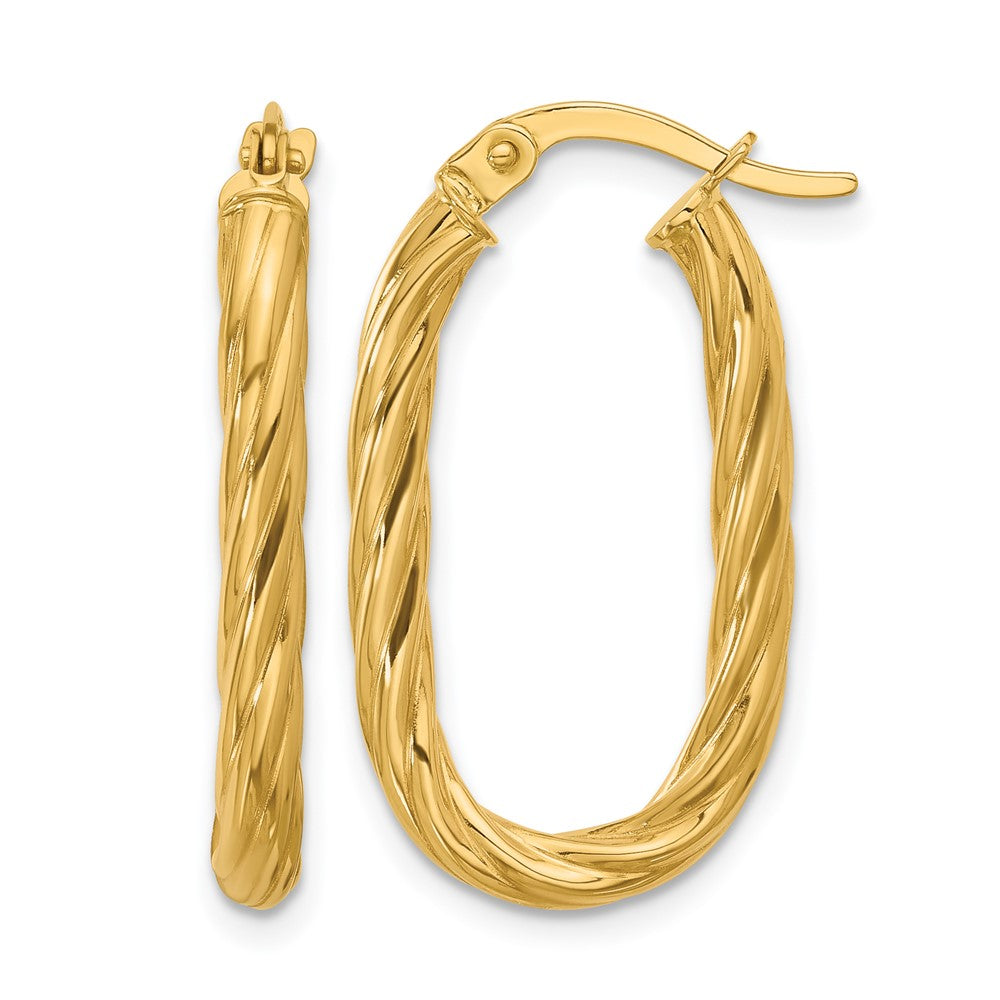 14K Polished Twisted Oval Hoop Earrings